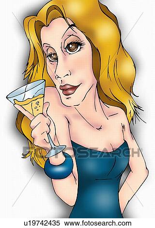 Stock Illustration - Blonde woman with a drink in her hand. Fotosearch