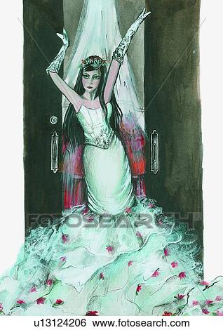 Stock Illustration - Bride posing in her wedding dress. Fotosearch