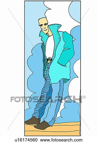 Clipart - Casual man in jeans and jacket. Fotosearch