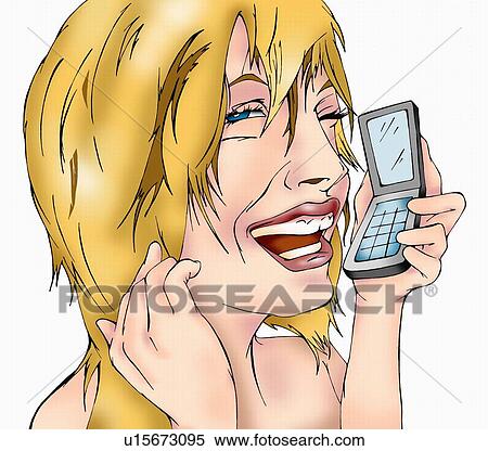 Stock Illustration - Closeup of blonde woman on mobile phone. Fotosearch