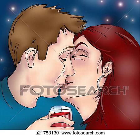 Clipart - Closeup of couple kissing in celebration. Fotosearch