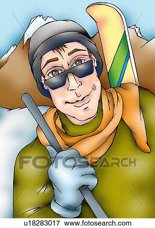 Closeup of man with ski apparel View Large Illustration Stock Illustration - Closeup of man with ski apparel. Fotosearch