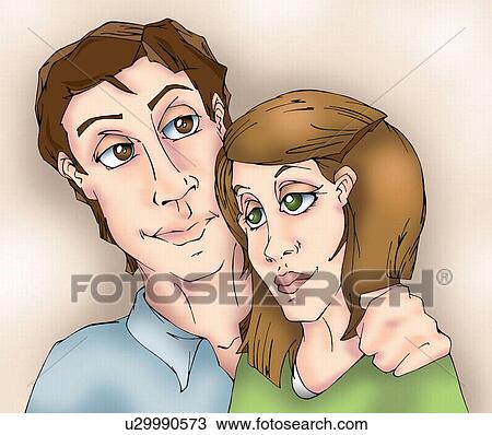 Closeup of ordinary looking couple View Large Illustration Drawing - Closeup of ordinary looking couple. Fotosearch