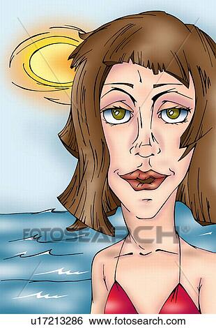 Stock Illustration - Closeup of woman on the beach. Fotosearch