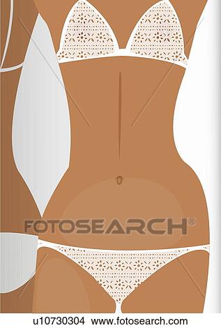 Stock Illustration - Closeup of woman's torso in bikini mirrored in background. Fotosearch