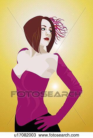 Drawing - Dressed up young woman. Fotosearch
