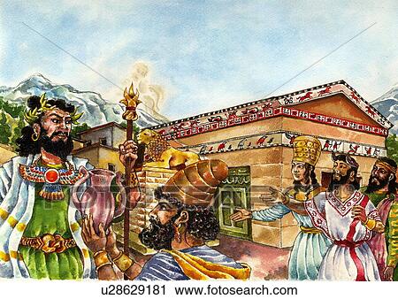 Clip Art - Man offering a jug to another in Ancient Greek scene. Fotosearch