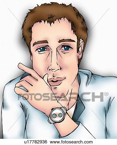 Stock Illustration - Portrait of tired man. Fotosearch