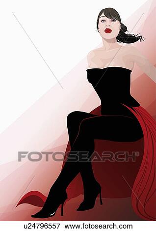 Seated woman dressed for evening View Large Illustration Stock Illustration - Seated woman dressed for evening. Fotosearch