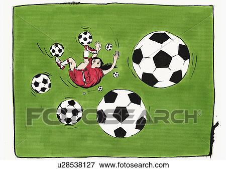 Stock Illustration - Soccer player with many soccer balls. Fotosearch