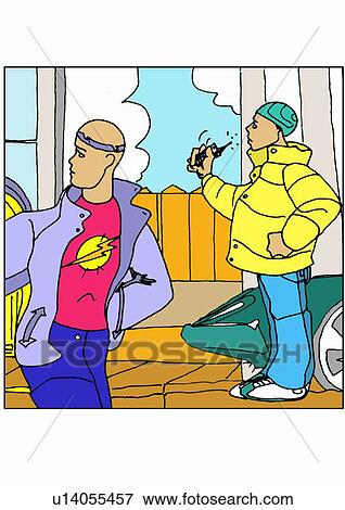 Stock Illustration - Two men on street. Fotosearch