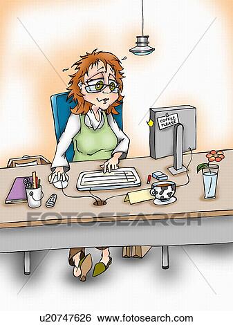 Woman at computer at her desk View Large Illustration Stock Illustration - Woman at computer at her desk. Fotosearch