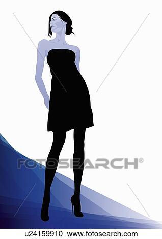 Clipart - Woman wearing a black dress. Fotosearch