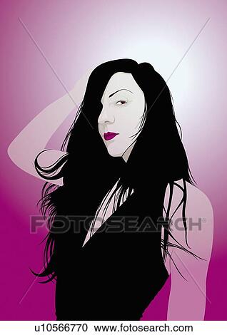 Woman with black hair View Large Illustration Clipart - Woman with black hair. Fotosearch