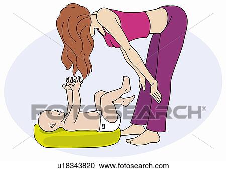 Clipart - Young mother playing with her baby. Fotosearch