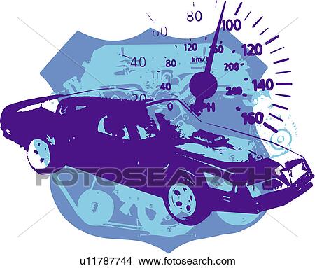 Stock Illustration - Race car and speedometer. Fotosearch