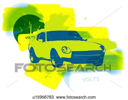 Drawing - Sports car and Speedometer. Fotosearch