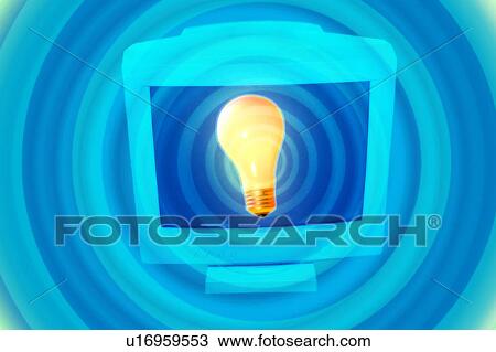 Idea light bulb in ccomputer screen View Large Illustration Drawing - Idea light bulb in ccomputer screen. Fotosearch