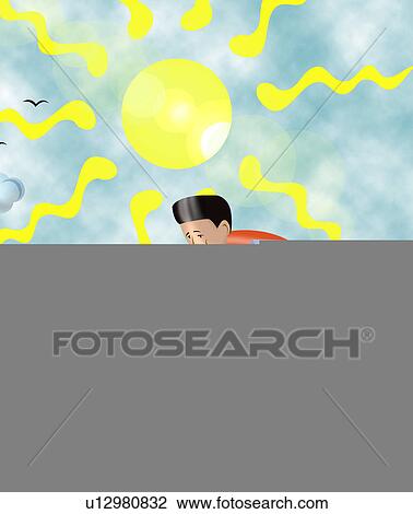 Drawing - Business man carrying documents. Fotosearch