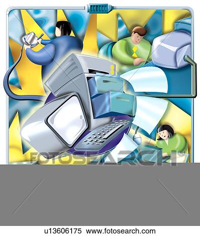 Office working on a computer network View Large Illustration Stock Illustration - Office working on a computer network. Fotosearch