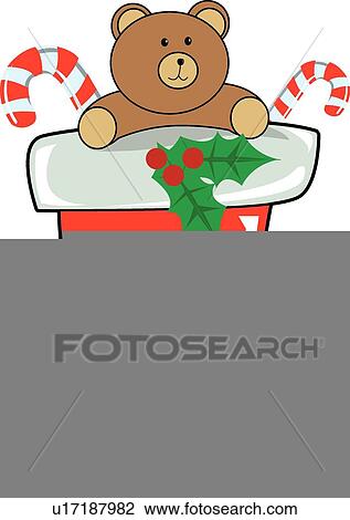 Drawing - stocking and teddy bear. Fotosearch
