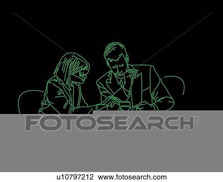 Drawing - Business dinner. Fotosearch