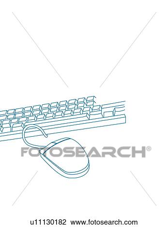 Drawing - Keyboard and mouse. Fotosearch