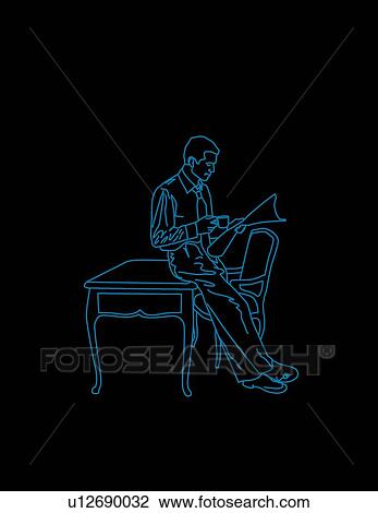 Man reading the paper View Large Illustration Drawing - Man reading the paper. Fotosearch