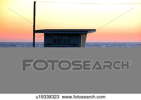 Drawing - Life Guard Post and sunset. Fotosearch