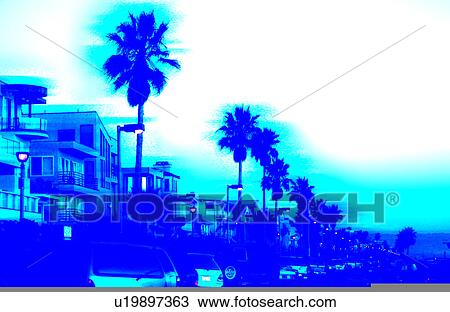 Palm Trees in artistic sunset View Large Illustration Drawing - Palm Trees in artistic sunset. Fotosearch
