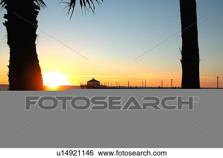 Stock Illustration - Sunset at the pier. Fotosearch
