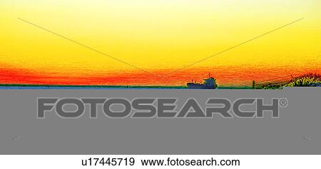 Sunset Beach Scene View Large Illustration Stock Illustration - Sunset Beach Scene. Fotosearch