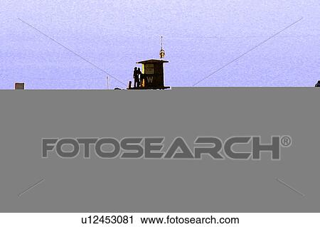 ocean view of lifeguard tower View Large Illustration Clip Art - ocean view of lifeguard tower. Fotosearch