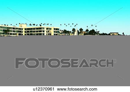 Clip Art - sailboat in ocean with buildings in background. Fotosearch