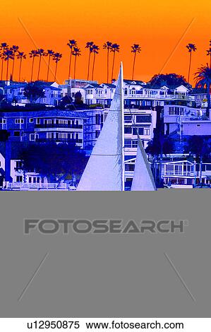 sailboat in ocean with buildings in background View Large Illustration Stock Illustration - sailboat in ocean with buildings in background. Fotosearch
