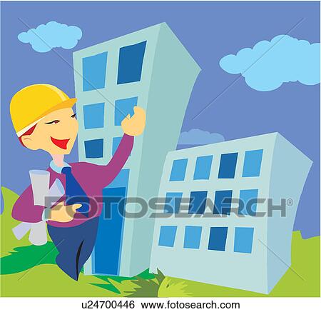 Architect holding papers View Large Illustration Stock Illustration - Architect holding papers. Fotosearch