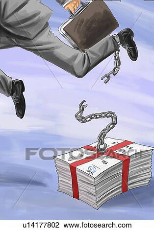 Drawing - Business man breaking chain from paperwork. Fotosearch