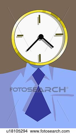 Businessman clock head View Large Illustration Stock Illustration - Businessman clock head. Fotosearch
