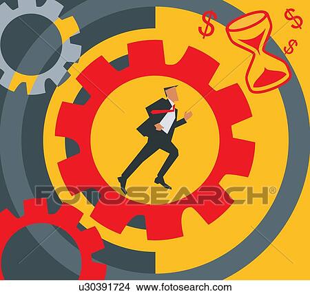 Businessman running near cogwheels View Large Illustration Stock Illustration - Businessman running near cogwheels. Fotosearch