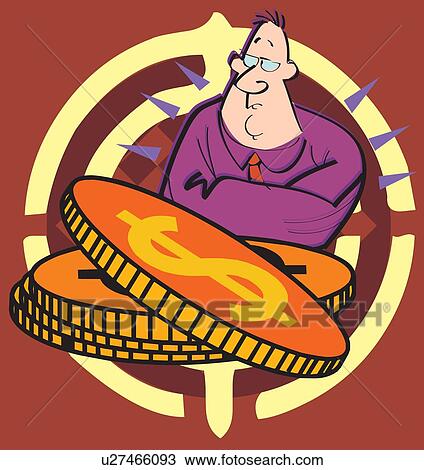 Drawing - Businessman sitting with dollars. Fotosearch