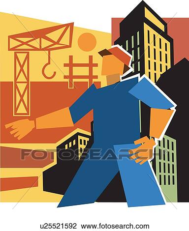 Drawing - Construction worker on site. Fotosearch