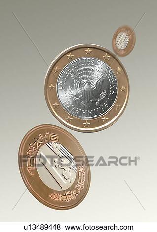 Stock Illustration - Japanese and American Euro coins. Fotosearch