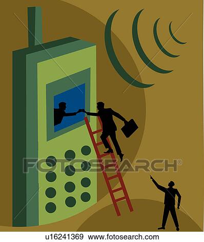 Person climbing ladder to reach the screen of a cellphone View Large Illustration Stock Illustration - Person climbing ladder to reach the screen of a cellphone . Fotosearch