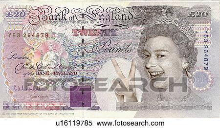 Queen Elizabeth gesturing peace on bank note View Large Illustration Stock Illustration - Queen Elizabeth gesturing peace on bank note. Fotosearch