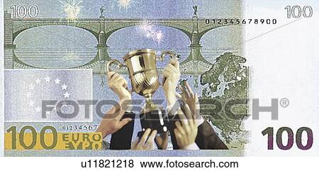 Victory cup on a 100 Euro bill View Large Illustration Stock Illustration - Victory cup on a 100 Euro bill. Fotosearch