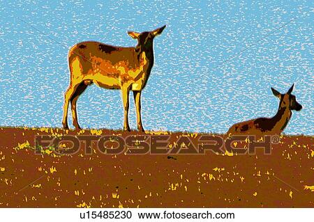 Clipart - deer on a hill. Fotosearch