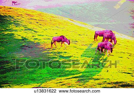 Drawing - pink artistic animal scene. Fotosearch