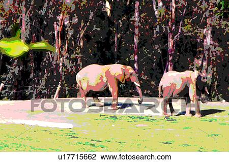 two elephants View Large Illustration Drawing - two elephants. Fotosearch