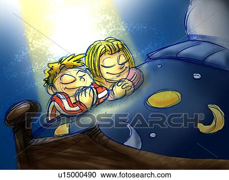 boy an girl making prayers before bed View Large Illustration Clipart - boy an girl making prayers before bed. Fotosearch