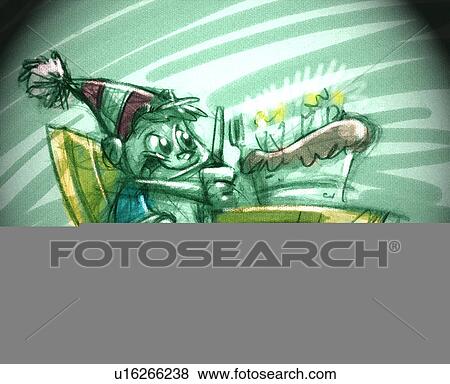 Stock Illustration - boy with birthday cake. Fotosearch